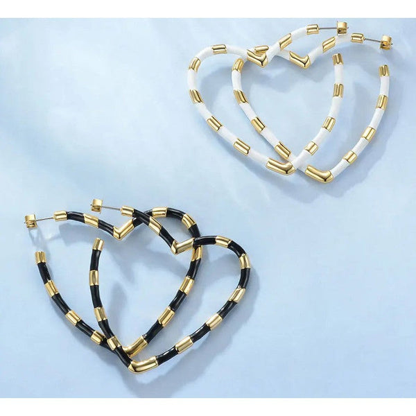 High Quality Fashion Jewelry Heart Big Hoop Earrings Accessories Gold Color Statement Mixed Color Earrings Fashion Jewelry-Lucid Fantasy