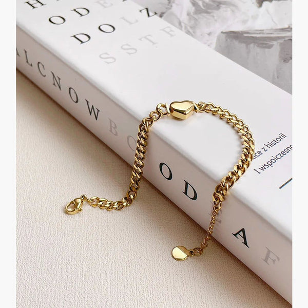 High Quality Fashion Jewelry Heart Bracelet Stainless Steel Fashion Jewelry Gold Color-Lucid Fantasy