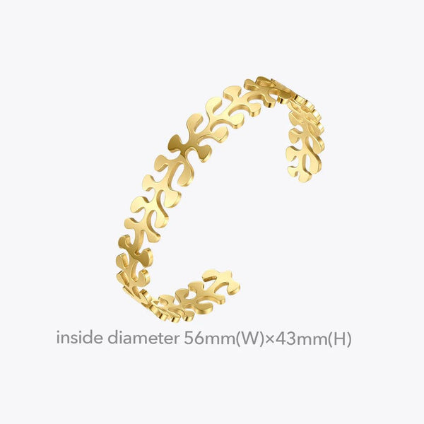 High Quality Fashion Jewelry Hollow Leaf Open Bracelet Gold Colo Stainless Steel Fashion Jewelry-Lucid Fantasy