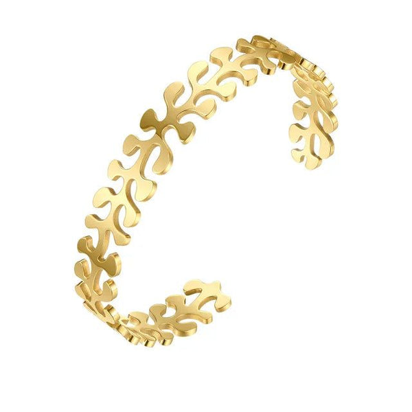 High Quality Fashion Jewelry Hollow Leaf Open Bracelet Gold Colo Stainless Steel Fashion Jewelry-Lucid Fantasy