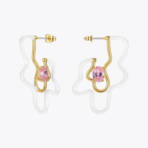 High Quality Fashion Jewelry Irregular Art White Flower Dangle Earrings Gold Color Fashion Jewelry-Lucid Fantasy