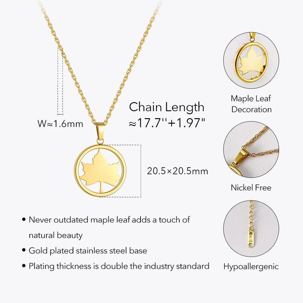 High Quality Fashion Jewelry Kpop Fashion Jewelry Maple Leaf Necklace Gold Color Necklaces Stainless Steel-Lucid Fantasy
