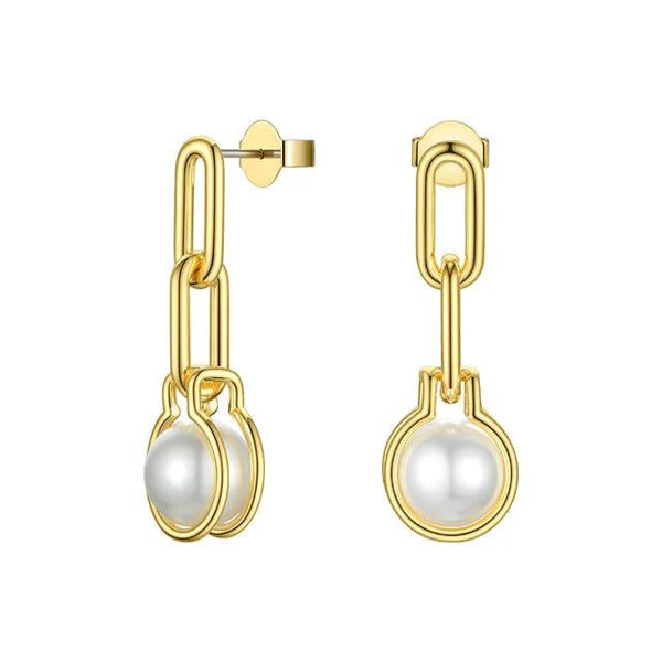High Quality Fashion Jewelry Link Chain Pearl Drop Earrings Gold Color Geometric Design Fashion Jewelry-Lucid Fantasy