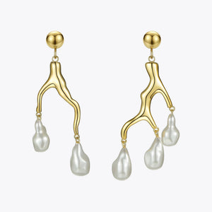 High Quality Fashion Jewelry Metal Coral Irregular Pearl Drop Earrings Gold Color Branches Statement Dangle Fashion Jewelry-Lucid Fantasy