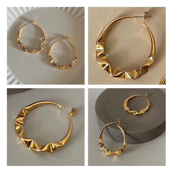 High Quality Fashion Jewelry Wavy Texture Hoop Earrings Gold Color Fashion Jewelry-Lucid Fantasy
