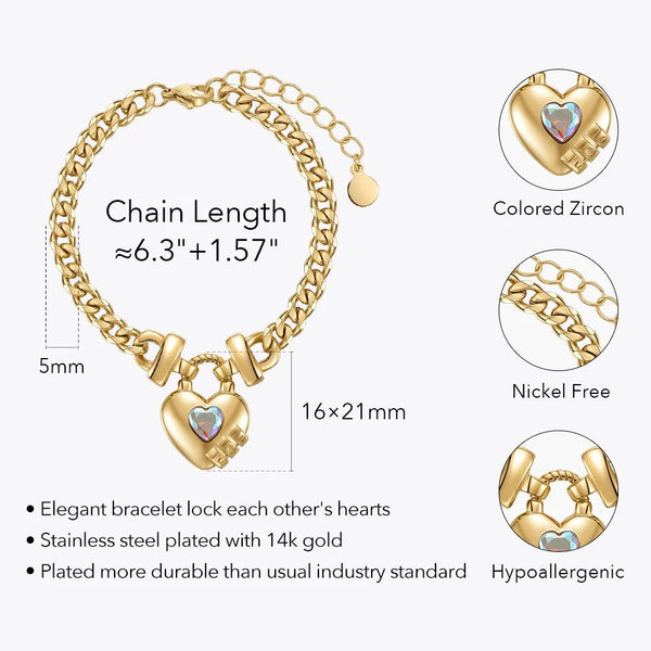 High Quality Heart-Shaped Colored Zircon Bracelet Stainless Steel Fashion Jewelry-Lucid Fantasy
