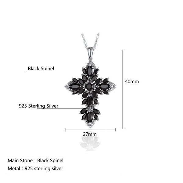 High Quality Natural Black Spinel 925 Sterling Silver Jewelry Pendant Cross Necklace-Lucid Fantasy