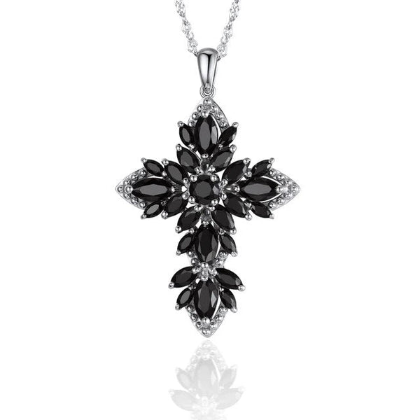 High Quality Natural Black Spinel 925 Sterling Silver Jewelry Pendant Cross Necklace-Lucid Fantasy