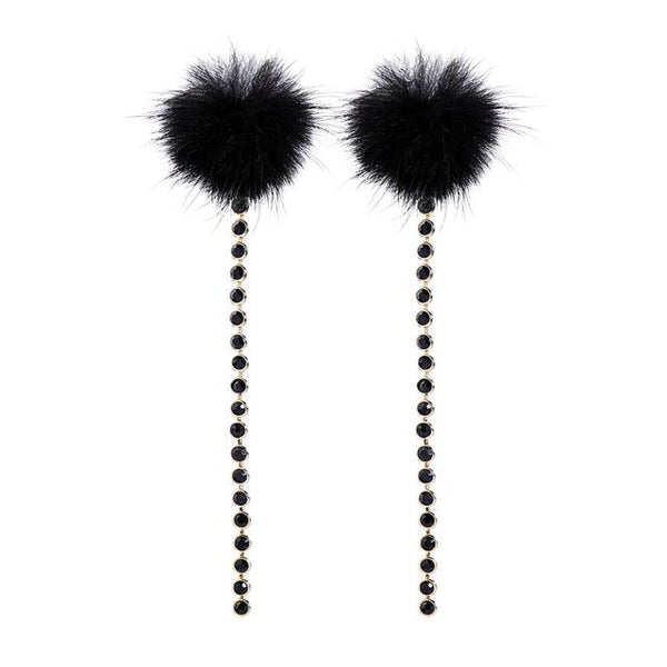Hot Selling Fashion Black White Fur Ball Pom Pom Tassel Dangle Earrings