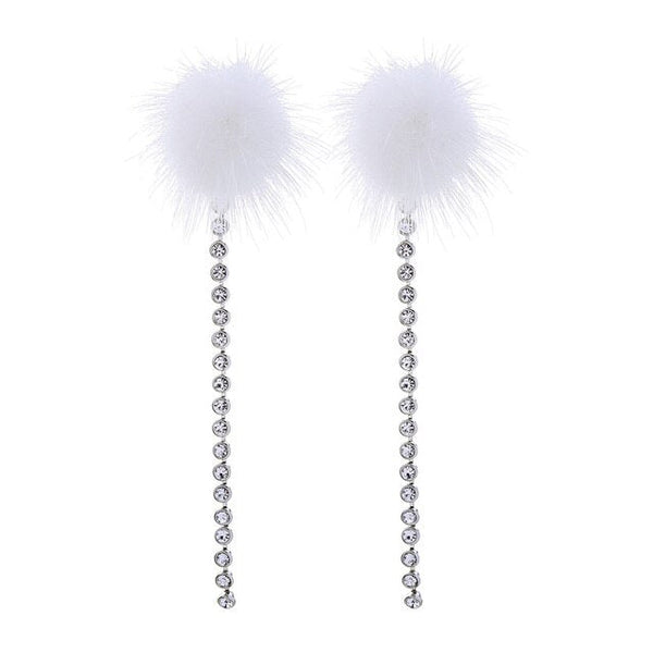 Hot Selling Fashion Black White Fur Ball Pom Pom Tassel Dangle Earrings