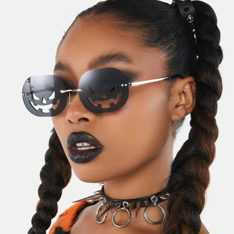 Jack-O-Lantern Steampunk Rimless Sunglasses for Halloween - Lucid Fantasy 