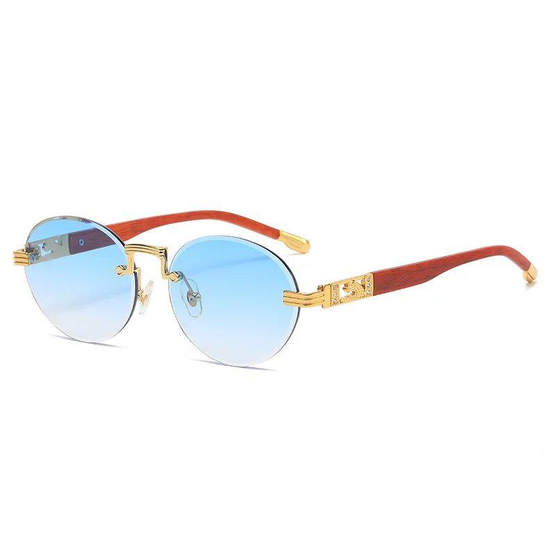 Leopard Luxe Rimless Rhinestone Sunglasses - Fashion-Forward Round Shades - Lucid Fantasy 