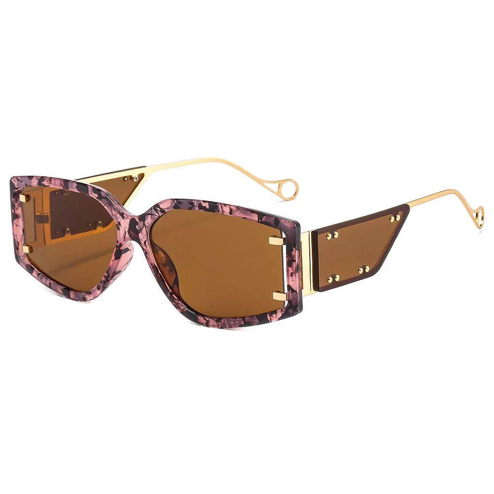 Leopard Print Steampunk Gradient Sunglasses with Alloy Frame and Rivet Details - Lucid Fantasy 