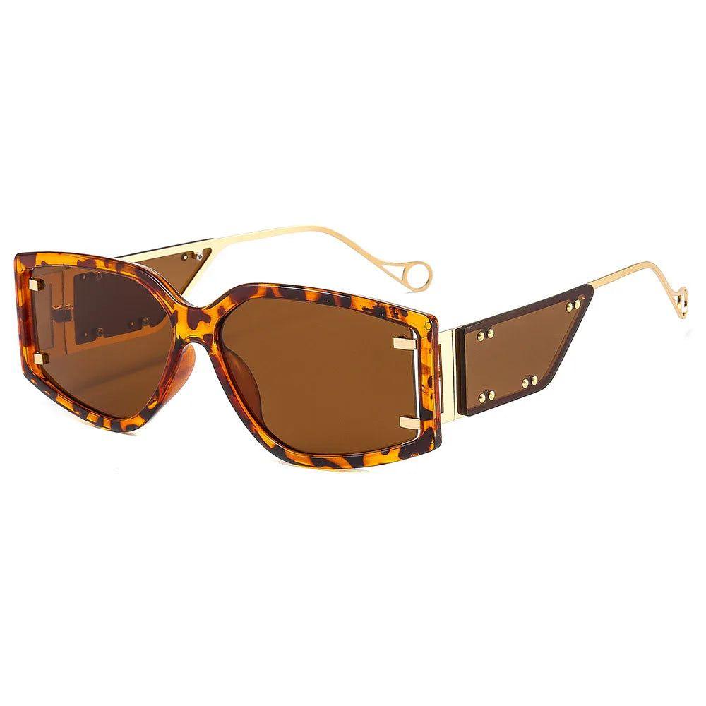 Leopard Print Steampunk Gradient Sunglasses with Alloy Frame and Rivet Details - Lucid Fantasy 