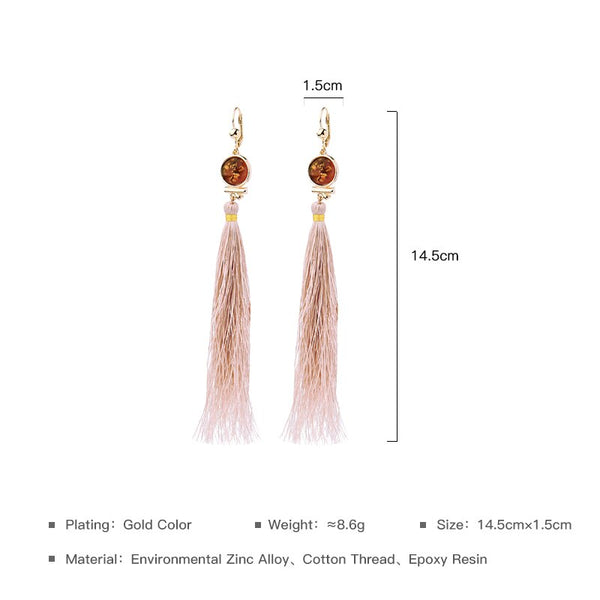 Light Color Resin Cotton Thread Long Earrings Style Tassel Pendant Earrings
