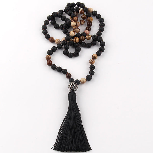 Long Stand BOHO Tribal Stone Yoga Stone Tassel Pendant Statement Necklace