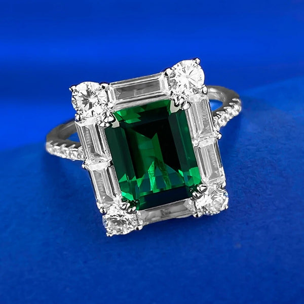 LUCID FANTASY 100% 925 Sterling Silver 7*9MM 2CT Emerald Gemstone Vintage Style Ring Fine Jewelry-Lucid Fantasy