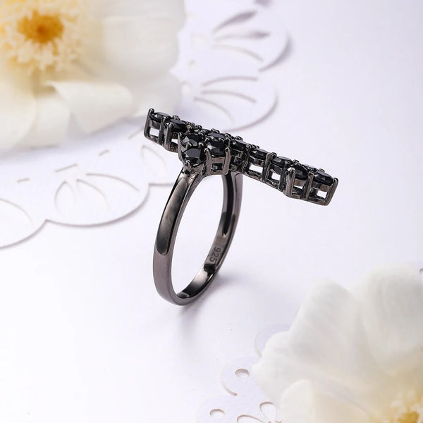 LUCID FANTASY 100% 925 Sterling Silver Cross Ring Natural Black Spinel Gems 2.4Carats Fine Jewelry-Lucid Fantasy