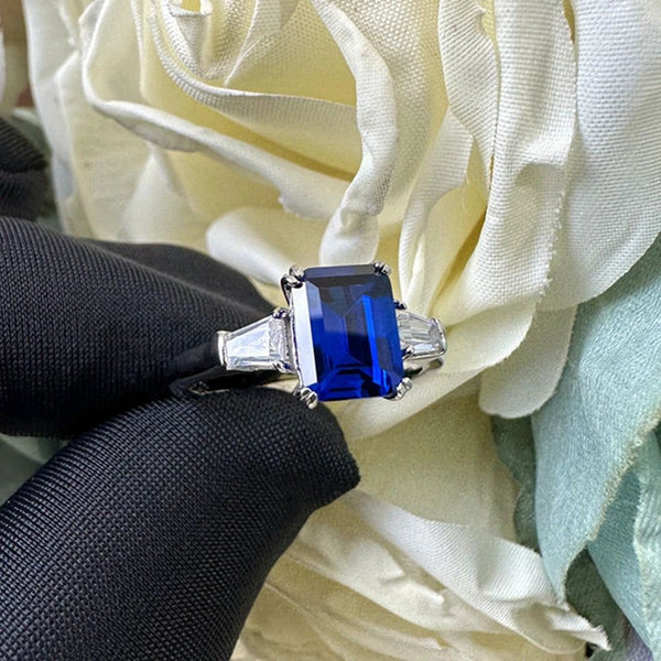 LUCID FANTASY 100% 925 Sterling Silver Emerald Cut 6*8MM Lab Sapphire Tanzanite Gemstone Classic Ring Fine Jewelry-Lucid Fantasy
