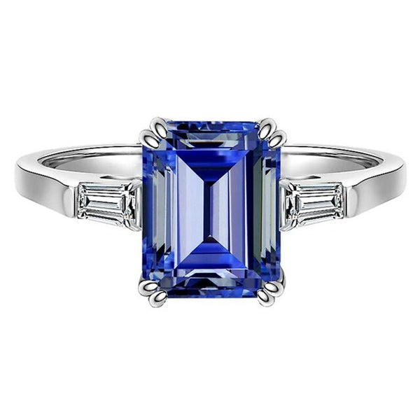LUCID FANTASY 100% 925 Sterling Silver Emerald Cut 6*8MM Lab Sapphire Tanzanite Gemstone Classic Ring Fine Jewelry-Lucid Fantasy