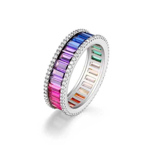 LUCID FANTASY 100% 925 Sterling Silver Emerald Cut Lab Colorful Sapphire Gemstone Ring Fine Jewelry-Lucid Fantasy
