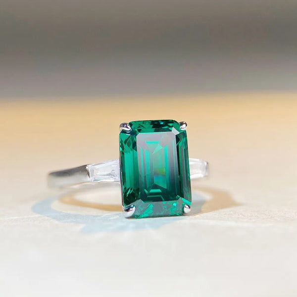 LUCID FANTASY 100% 925 Sterling Silver Emerald Cut Lab Sapphire High Carbon Diamonds Gemstone Cocktail Ring Fine Jewelry-Lucid Fantasy