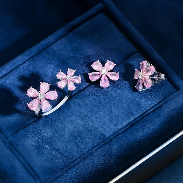 LUCID FANTASY 100% 925 Sterling Silver Flower Pink Sapphire Gemstone Open Adjustable Ring Fine Jewelry-Lucid Fantasy