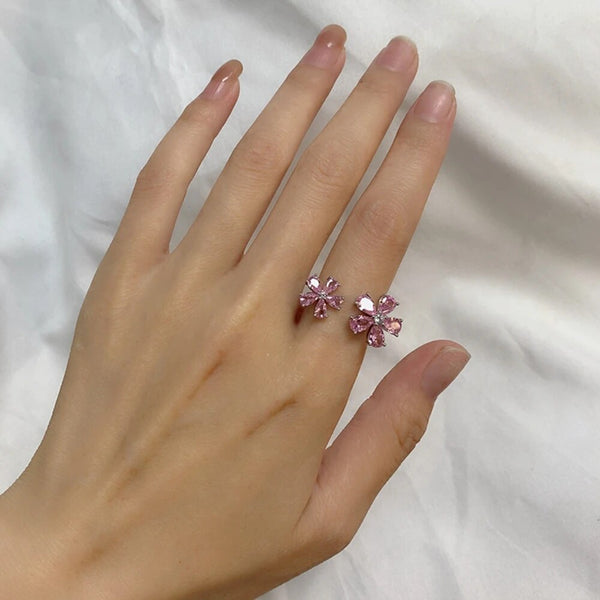 LUCID FANTASY 100% 925 Sterling Silver Flower Pink Sapphire Gemstone Open Adjustable Ring Fine Jewelry-Lucid Fantasy