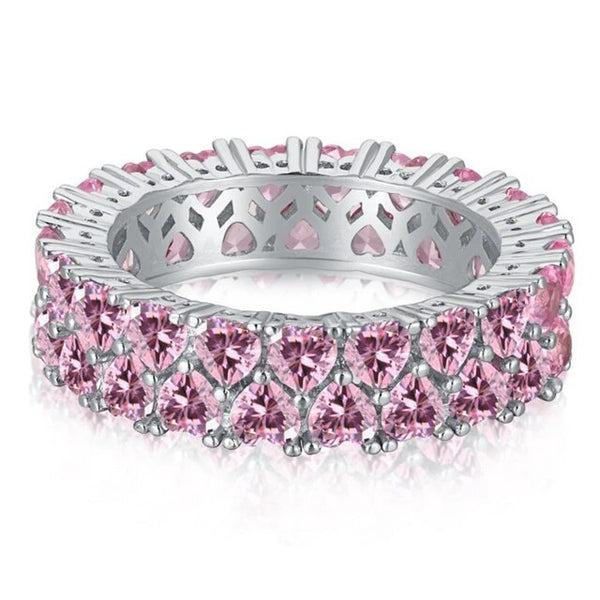 LUCID FANTASY 100% 925 Sterling Silver Heart Created Moissanite Pink Sapphire Gemstone Ring Fine Jewelry-Lucid Fantasy