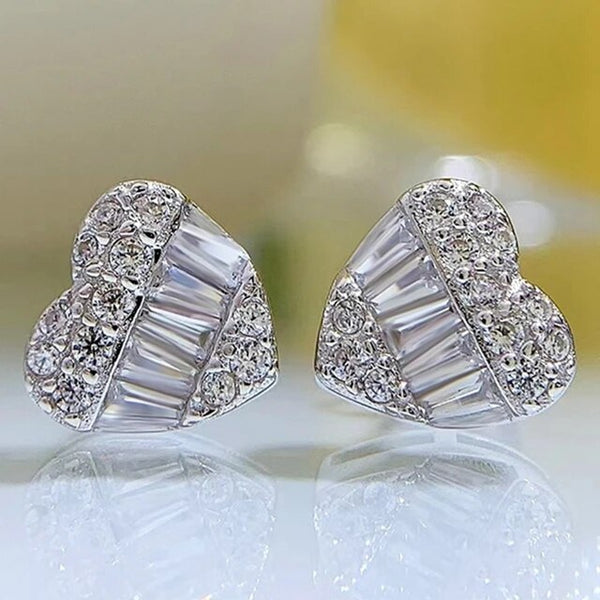 LUCID FANTASY 100% 925 Sterling Silver Heart High Carbon Diamond 18K Gold Plated Ear Stud Earrings Fine Jewelry-Lucid Fantasy