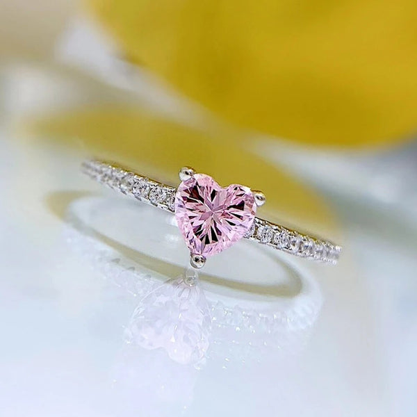 LUCID FANTASY 100% 925 Sterling Silver Heart Pink Sapphire High Carbon Diamond Gemstone Ring Fine Jewelry-Lucid Fantasy