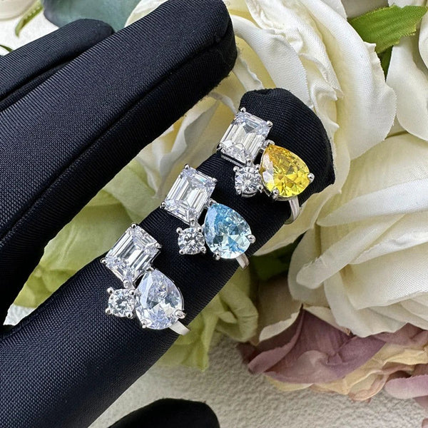 LUCID FANTASY 100% 925 Sterling Silver Lab Sapphire Aquamarine Citrine Gemstone Ring Fine Jewelry-Lucid Fantasy
