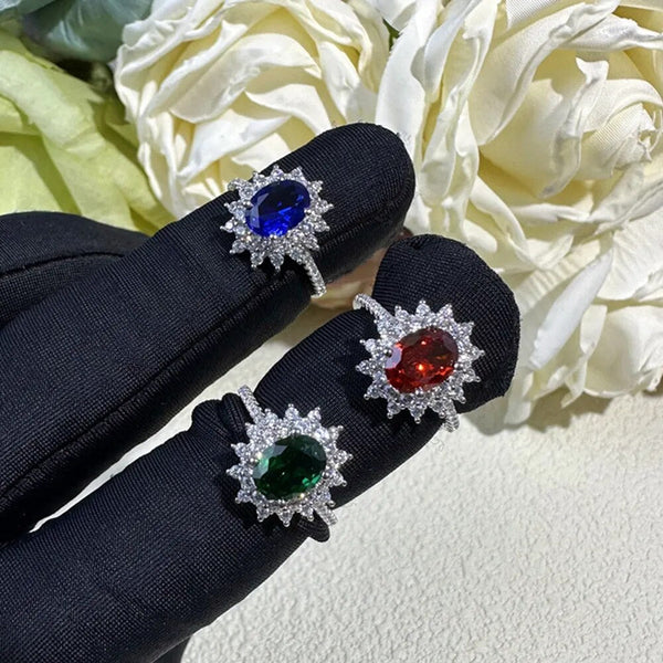 LUCID FANTASY 100% 925 Sterling Silver Oval Cut 6*8MM Sapphire Emerald Ruby Gemstone Ring Fine Jewelry-Lucid Fantasy