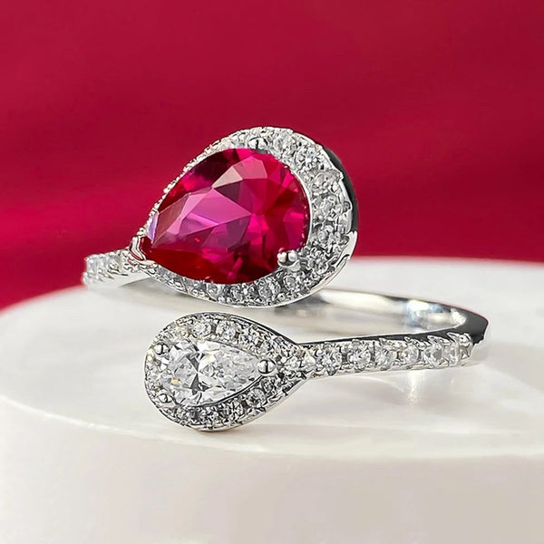 LUCID FANTASY 100% 925 Sterling Silver Pear Cut 6*8MM Sapphire Ruby Gemstone Fine Vintage Design Ring Fine Jewelry-Lucid Fantasy