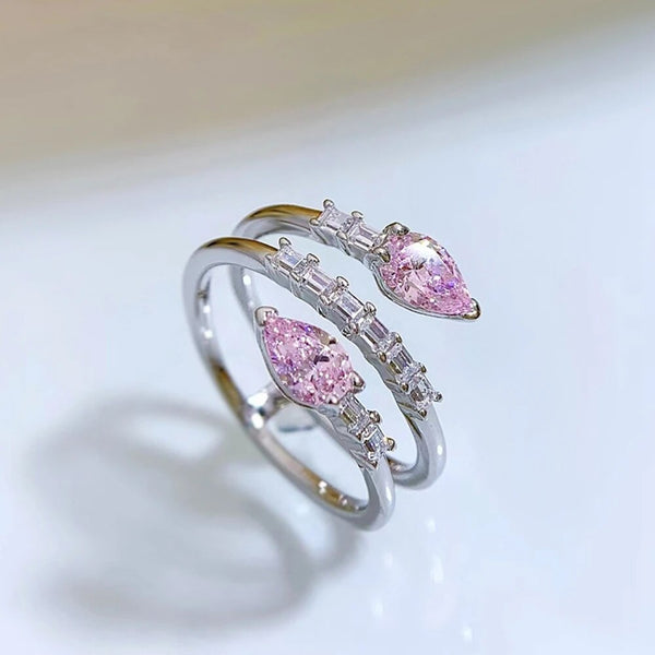 LUCID FANTASY 100% 925 Sterling Silver Pear Cut Pink Lab Sapphire High Carbon Diamonds Gemstone Ring Fine Jewelry-Lucid Fantasy