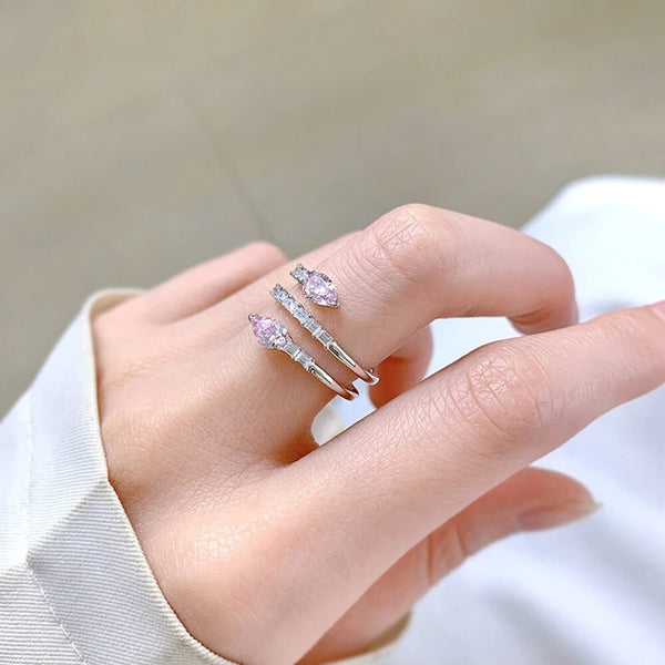 LUCID FANTASY 100% 925 Sterling Silver Pear Cut Pink Lab Sapphire High Carbon Diamonds Gemstone Ring Fine Jewelry-Lucid Fantasy