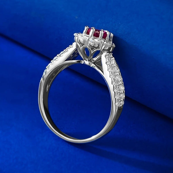 LUCID FANTASY 100% 925 Sterling Silver Round Cut Sapphire Ruby Aquamarine Gemstone Flower Ring Fine Jewelry-Lucid Fantasy