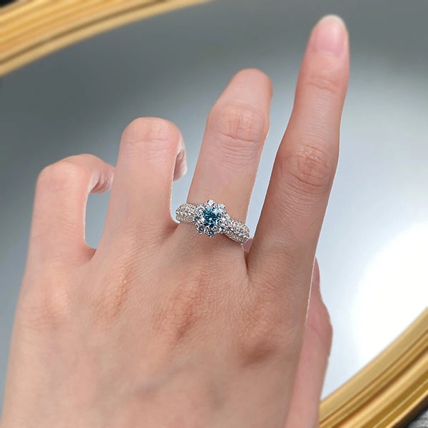 LUCID FANTASY 100% 925 Sterling Silver Round Cut Sapphire Ruby Aquamarine Gemstone Flower Ring Fine Jewelry-Lucid Fantasy