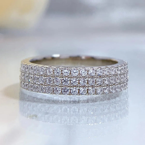 LUCID FANTASY 100% 925 Sterling Silver Three Rows High Carbon Diamond Gemstone Fine Jewelry Ring-Lucid Fantasy