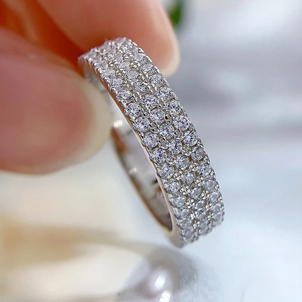 LUCID FANTASY 100% 925 Sterling Silver Three Rows High Carbon Diamond Gemstone Fine Jewelry Ring-Lucid Fantasy