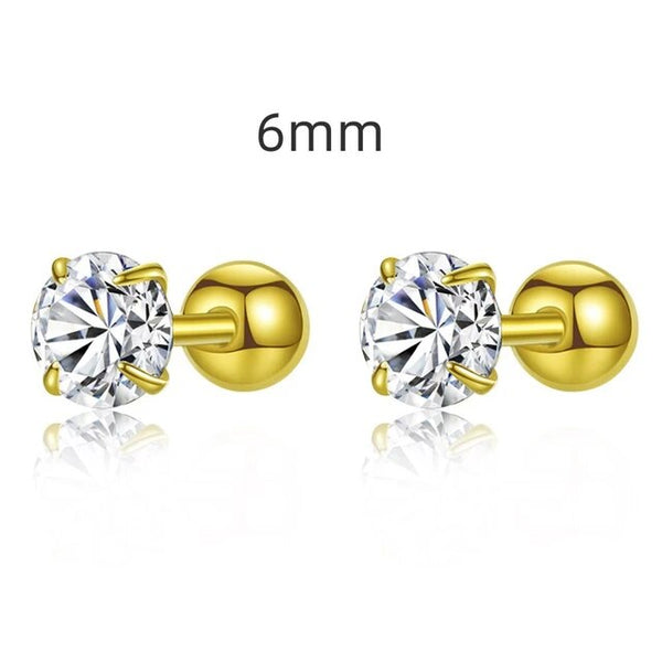 LUCID FANTASY 18K Gold Plated 925 Sterling Silver 3-6MM Round High Carbon Diamond Gemstone Simple Stud Earrings Fine Jewelry-Lucid Fantasy