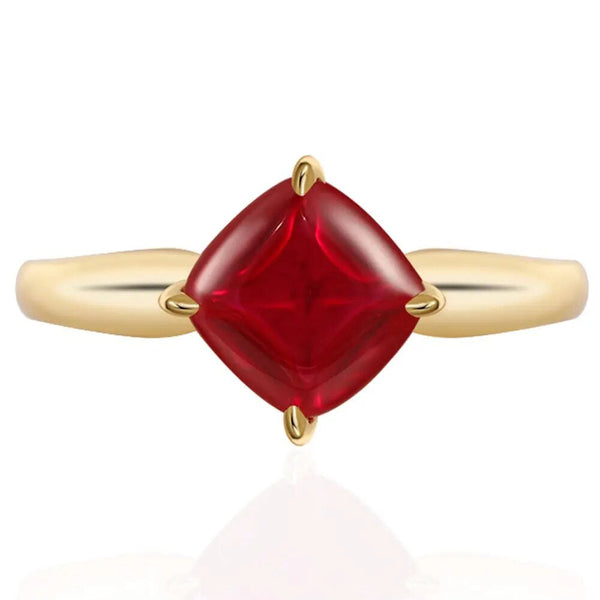 LUCID FANTASY 18K Gold Plated 925 Sterling Silver 7*7MM Ruby Gemstone Ring Fine Jewelry-Lucid Fantasy