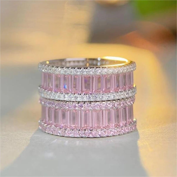LUCID FANTASY 18K Gold Plated 925 Sterling Silver Emerald Cut Pink Sapphire High Carbon Diamond Gemstone Fine Jewelry Ring-Lucid Fantasy