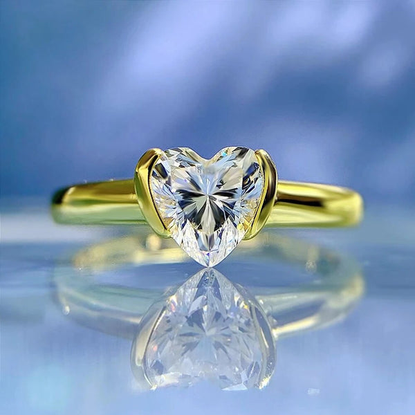 LUCID FANTASY 18K Gold Plated 925 Sterling Silver Heart 6*6 MM High Carbon Diamonds Gemstone Ring Fine Jewelry for-Lucid Fantasy
