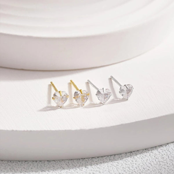 LUCID FANTASY 18K Gold Plated 925 Sterling Silver Heart Cut 3MM 4MM 5MM Zircon Gemstone Ear Studs Earrings Fine Jewelry-Lucid Fantasy