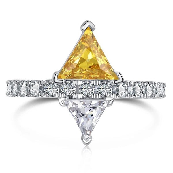 LUCID FANTASY 18K Gold Plated 925 Sterling Silver Triangle 7*7MM Citrine High Carbon Diamond Ring Fine Jewelry-Lucid Fantasy