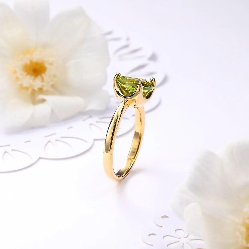 LUCID FANTASY 3 Carat Triangle Design Ring in Authentic 925 Sterling Silver with Natural Peridot or Created Sapphire and 14K Gold Plating - Lucid Fantasy 