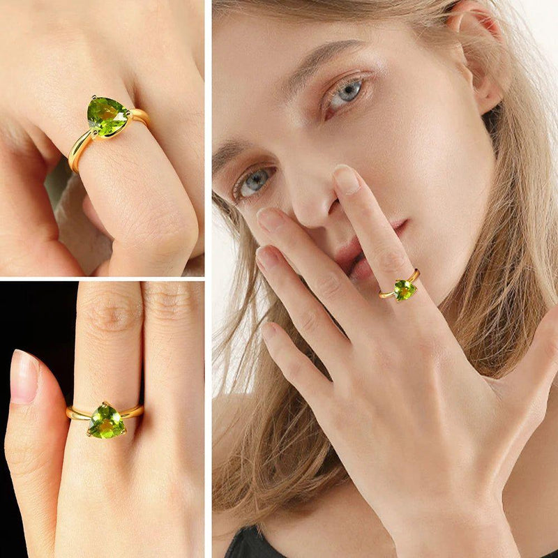 LUCID FANTASY 3 Carat Triangle Design Ring in Authentic 925 Sterling Silver with Natural Peridot or Created Sapphire and 14K Gold Plating - Lucid Fantasy 