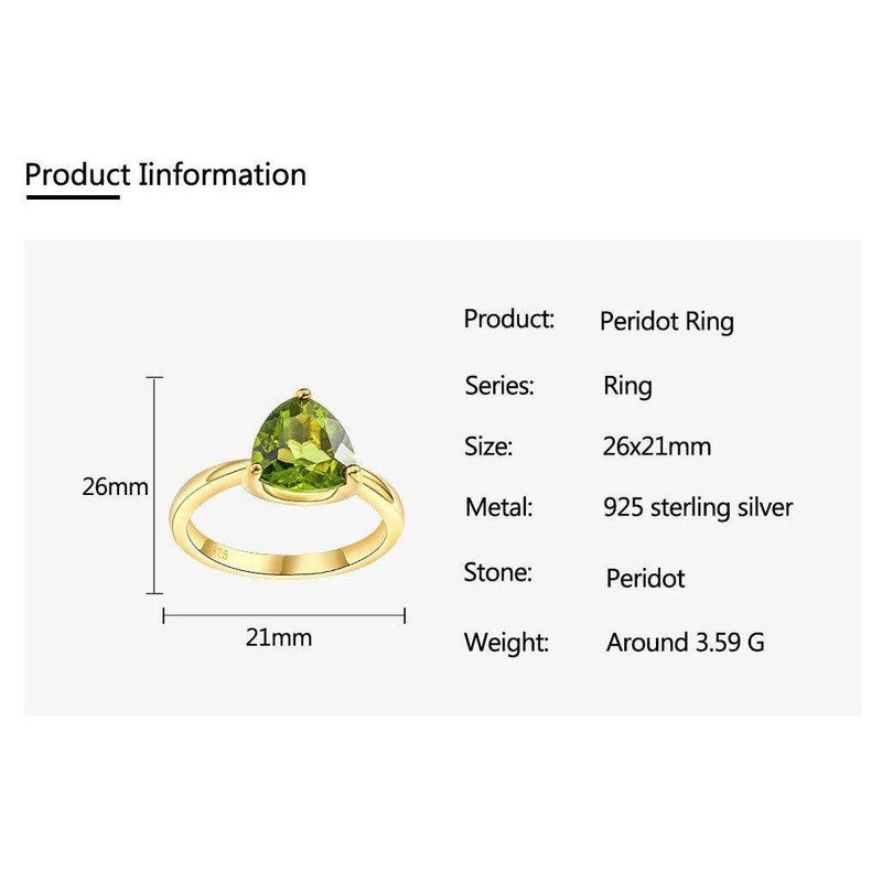 LUCID FANTASY 3 Carat Triangle Design Ring in Authentic 925 Sterling Silver with Natural Peridot or Created Sapphire and 14K Gold Plating - Lucid Fantasy 