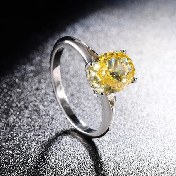 LUCID FANTASY 925 Sterling Silver 5CT Crushed Ice Cut Oval Lab Citrine Sapphire Gemstone Fine Jewelry Ring-Lucid Fantasy